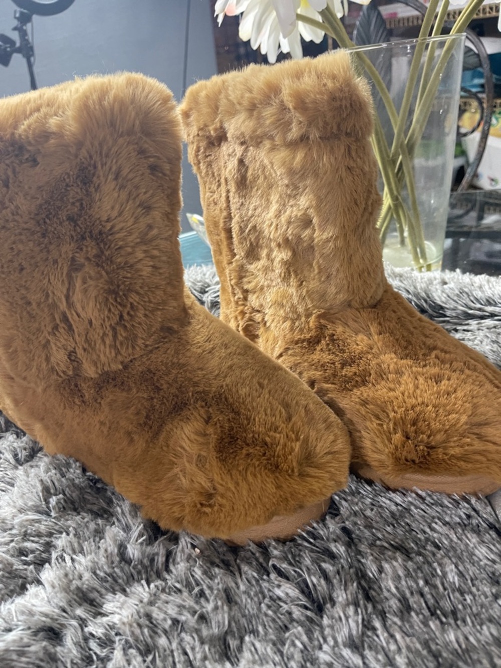 Cozy Faux Fur Women's Slipper Boots - Chestnut Brown